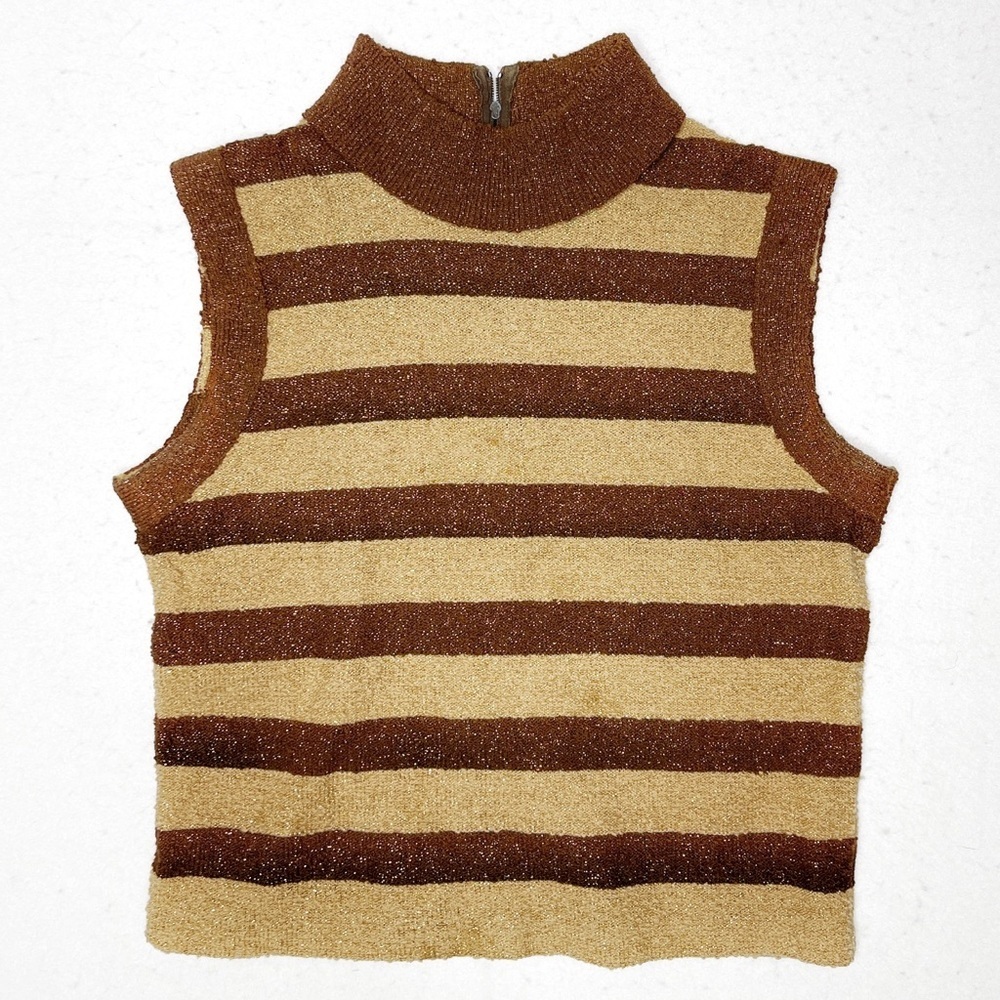 Cabot Vintage 50s 60s 100% Fine Wool Sleeveless Striped  Brown Shimmer Top